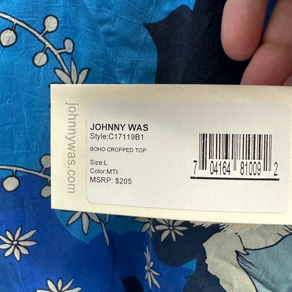 Johnny Was Boho Cropped Top & Tura Wrapped Pant Set Blue Floral NWT Size L - Picture 10 of 16